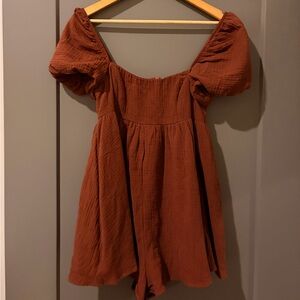 Princess Polly Terracotta Puff Sleeve Romper